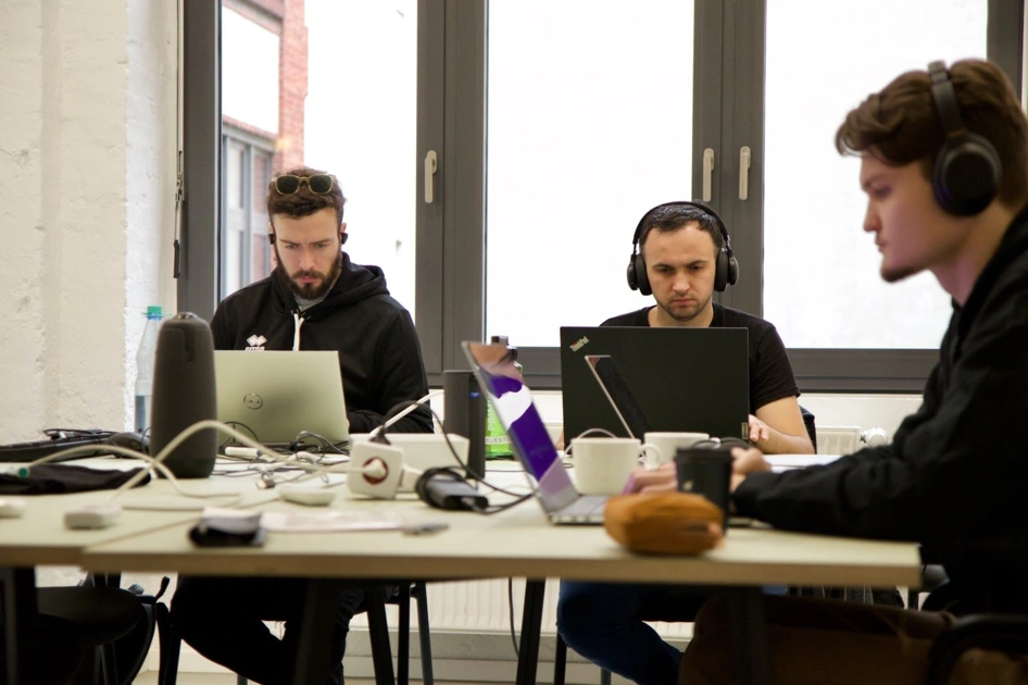 （Celestia Labs engineers Evan, Tomasz, and Hlib in the zone, at our team onsite in Berlin.）